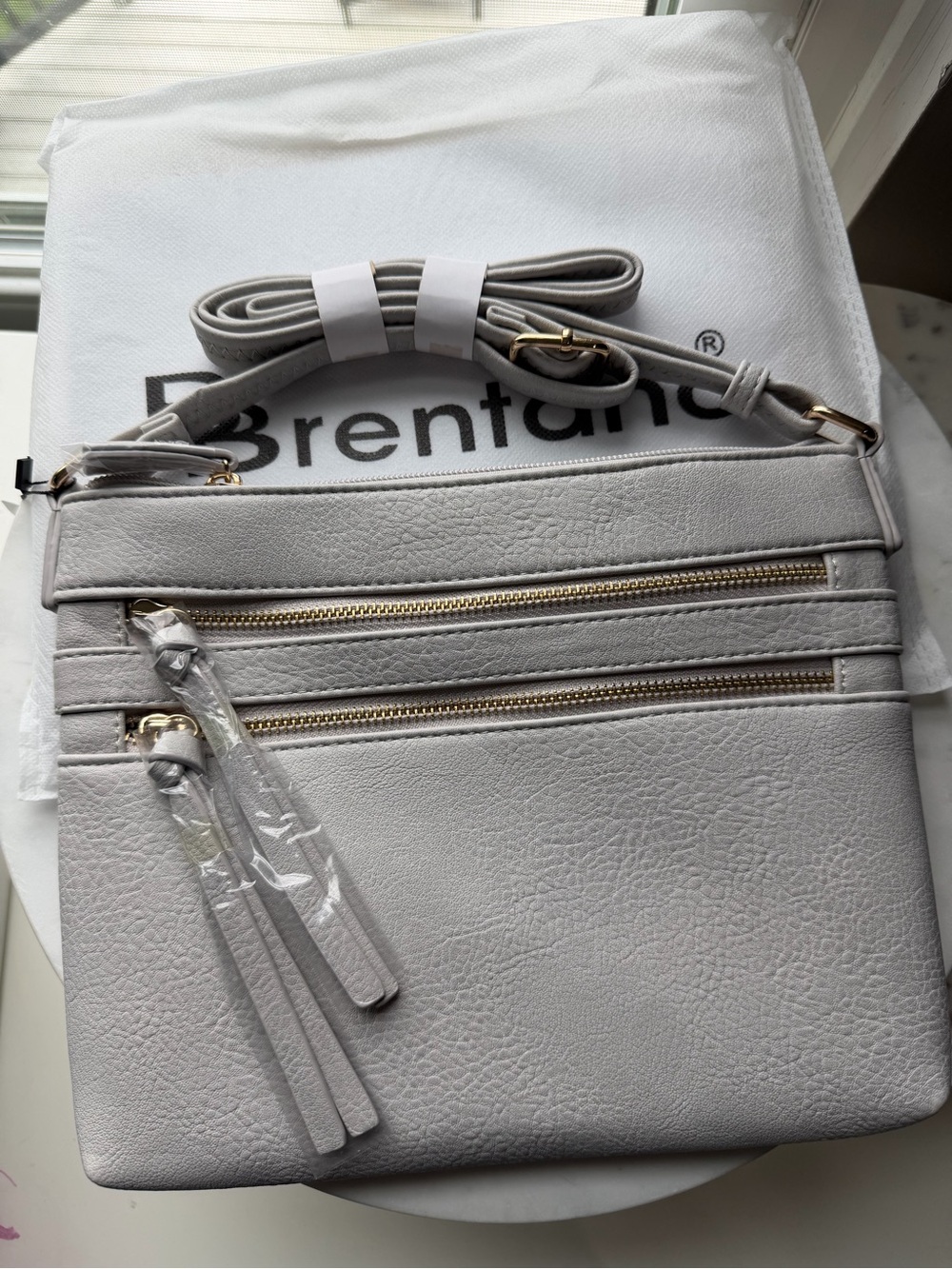 Brentano Light Gray Women's Crossbody Bag with Double Zip Front